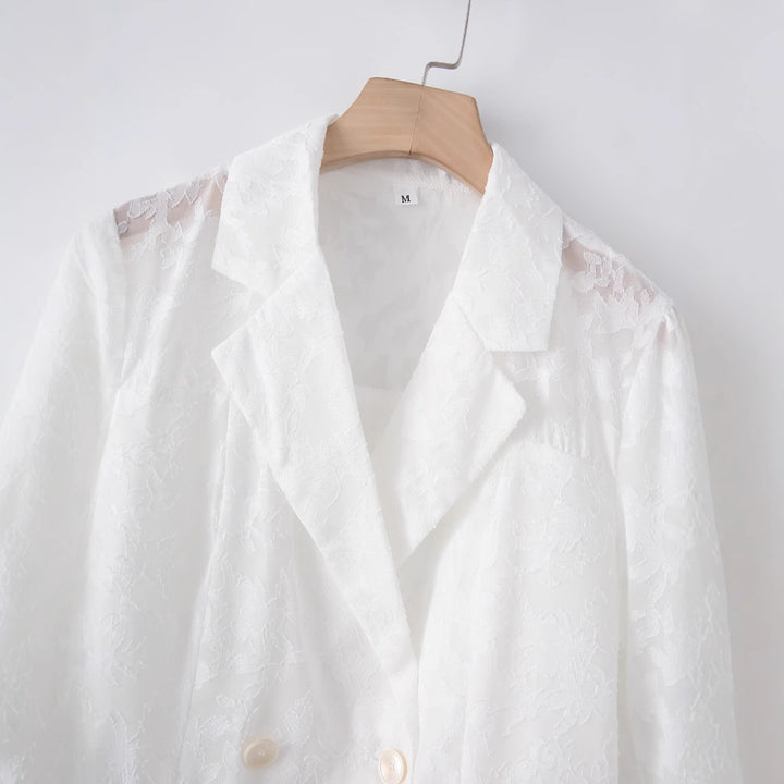 Women na tailored double-breasted blazer with floral jacquard and patch pockets Mune Fashion