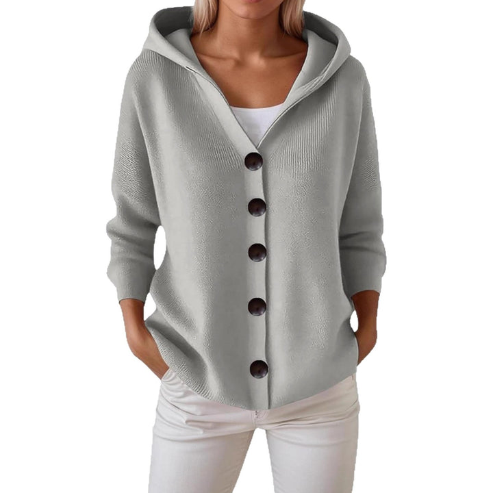 Women's hooded cardigan with large wooden buttons and side pockets Mune Fashion