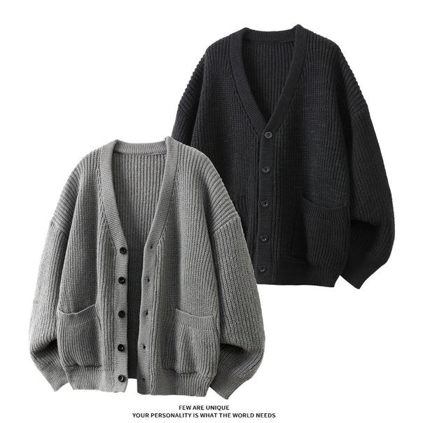 Unisex Oversize Chunky Knit Cardigan with V-Neck, Button Placket and Patch Pockets Mune Fashion
