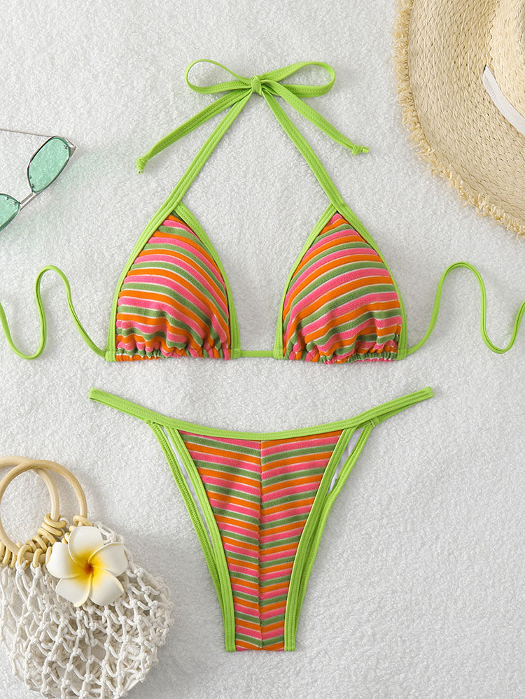 Women's triangle bikini with playful cut and colorful stripes Mune Fashion