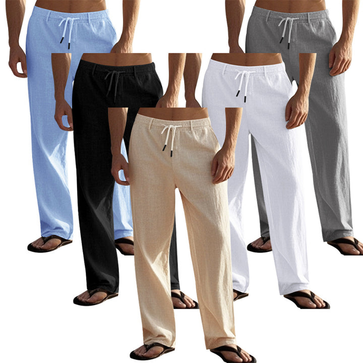 Men's casual chino with linen look, elastic waistband and slim ankle fit Mune Fashion