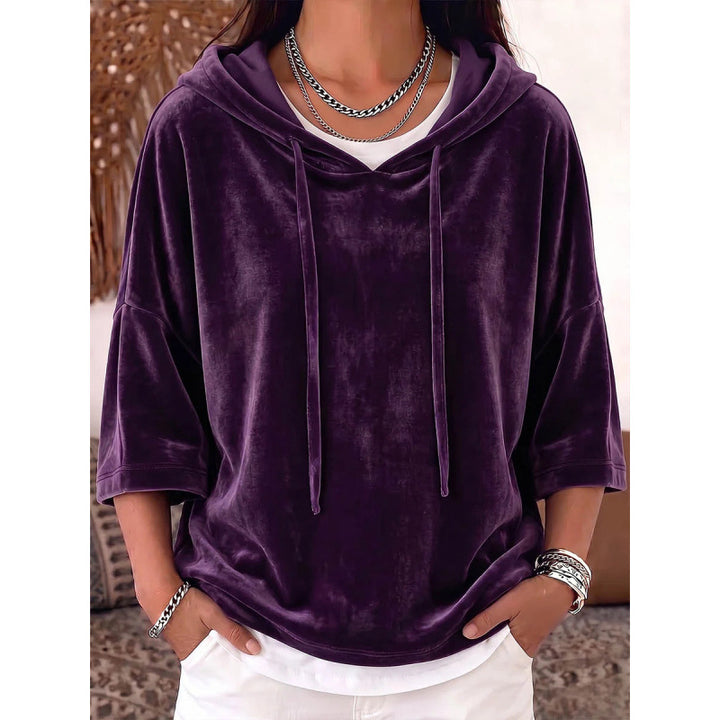 Women Oversize Velvet Half-Sleeve Hoodie with Drawstring and Pockets Mune Fashion