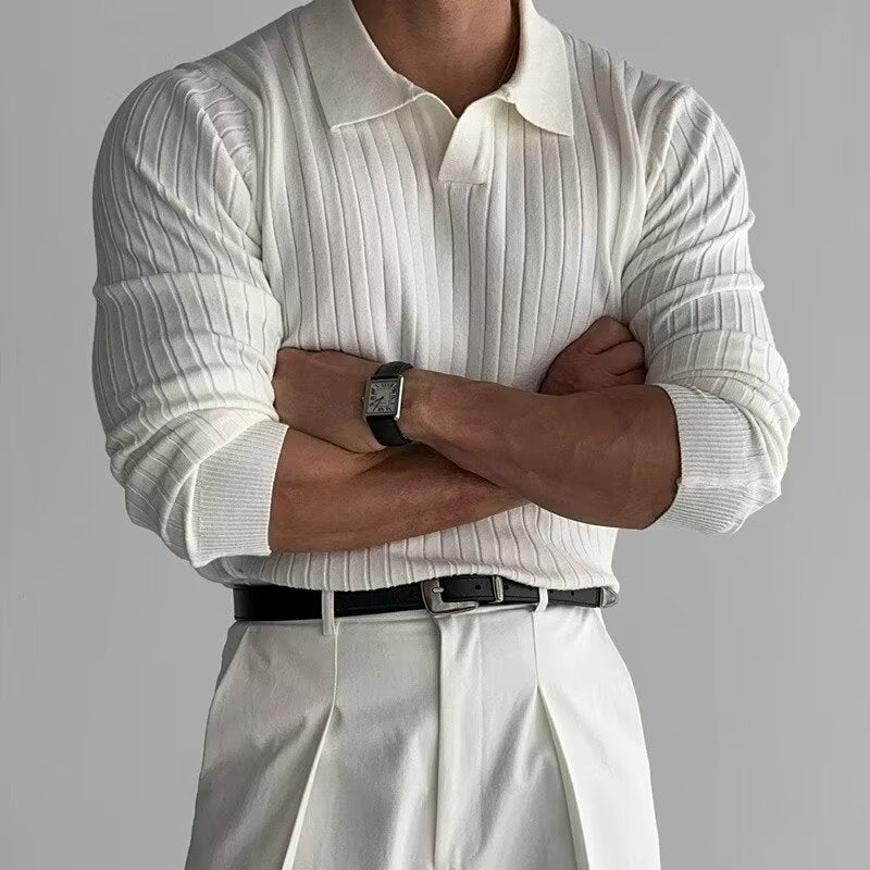 Men's Elegant Knit Polo with Textured Design Mune Fashion