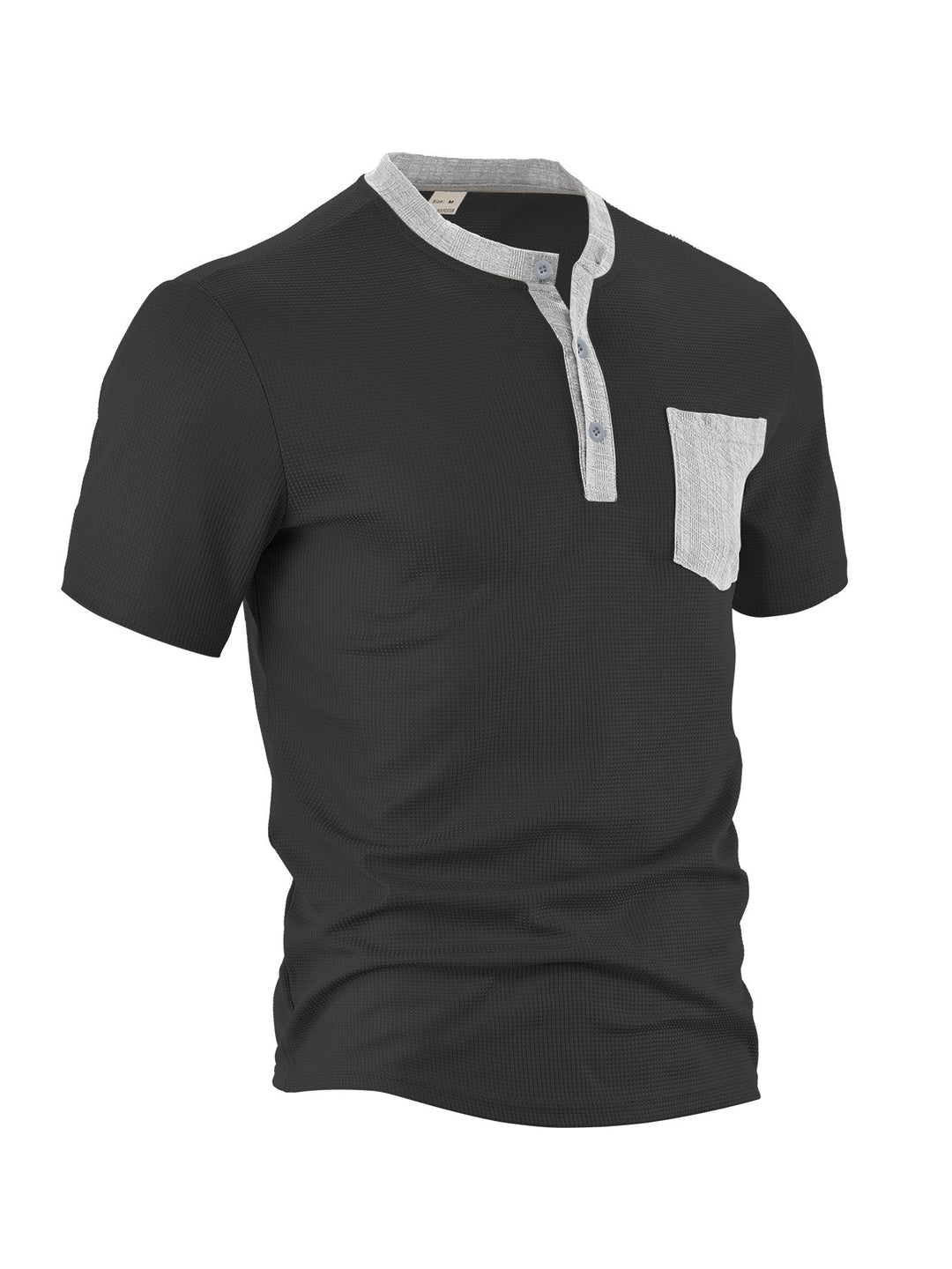 Men's breathable waffle henley shirt with stand-up collar, short button placket, and patch chest pocket Mune Fashion