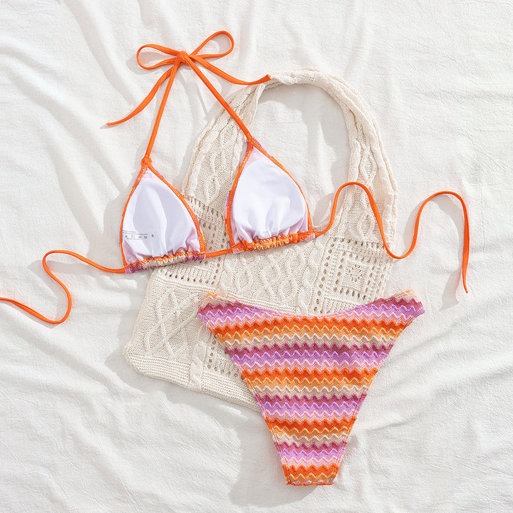Women's Triangle Bikini with Romantic Wave Pattern Mune Fashion