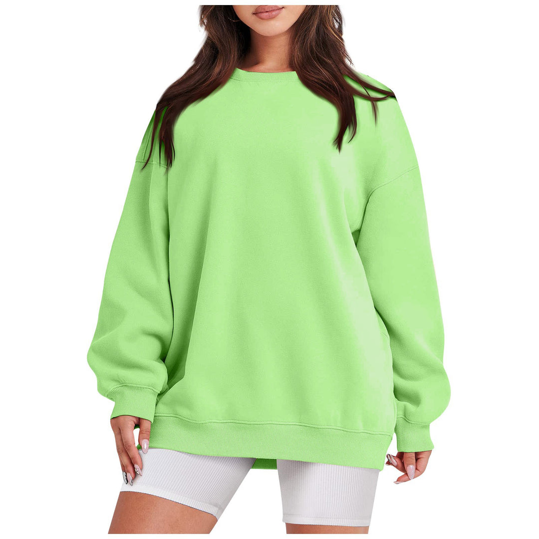 Women's Longline College Sweatshirt with Ribbed Hem, Raglan Sleeves and Brushed Inner Side Mune Fashion