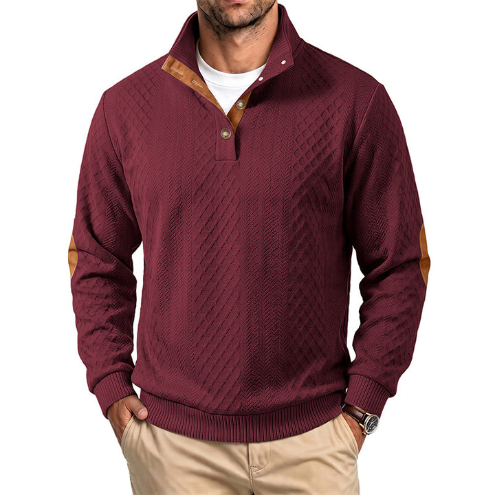 Men's fine structured troyer pullover with collar trim and elbow patches Mune Fashion