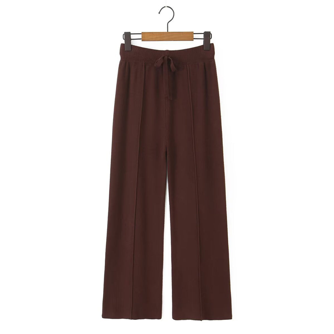 Women's wide-knit trousers with high waist, visible crease and drawstring waistband Mune Fashion