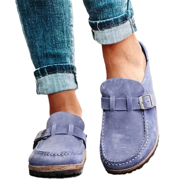 Women's Slipper-Mule made of suede with cork flatform and decorative buckle Mune Fashion