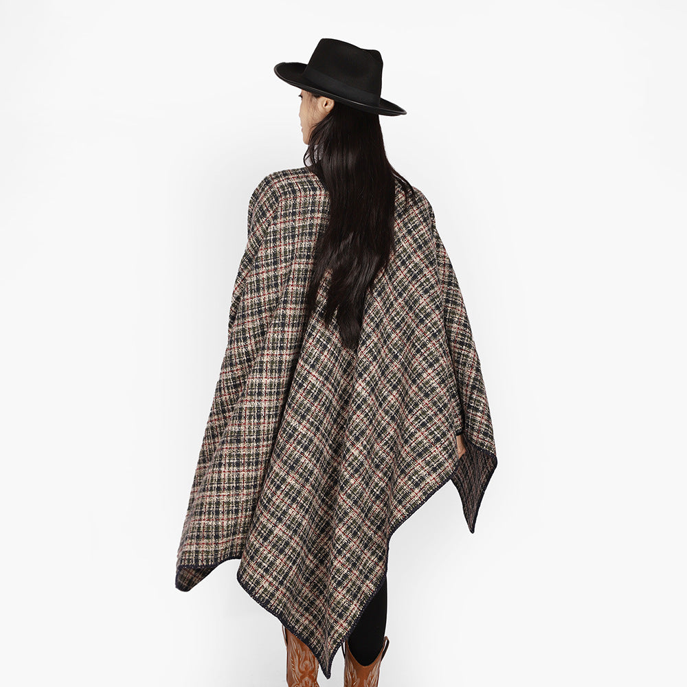 Women's Tweed Cape with V-Neck and Boucle Structure Mune Fashion