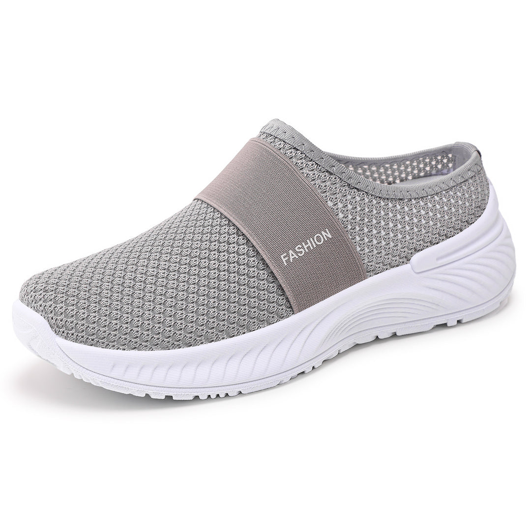 Women's breathable knit slippers with elastic mid-strap and shock-absorbing wave sole Mune Fashion