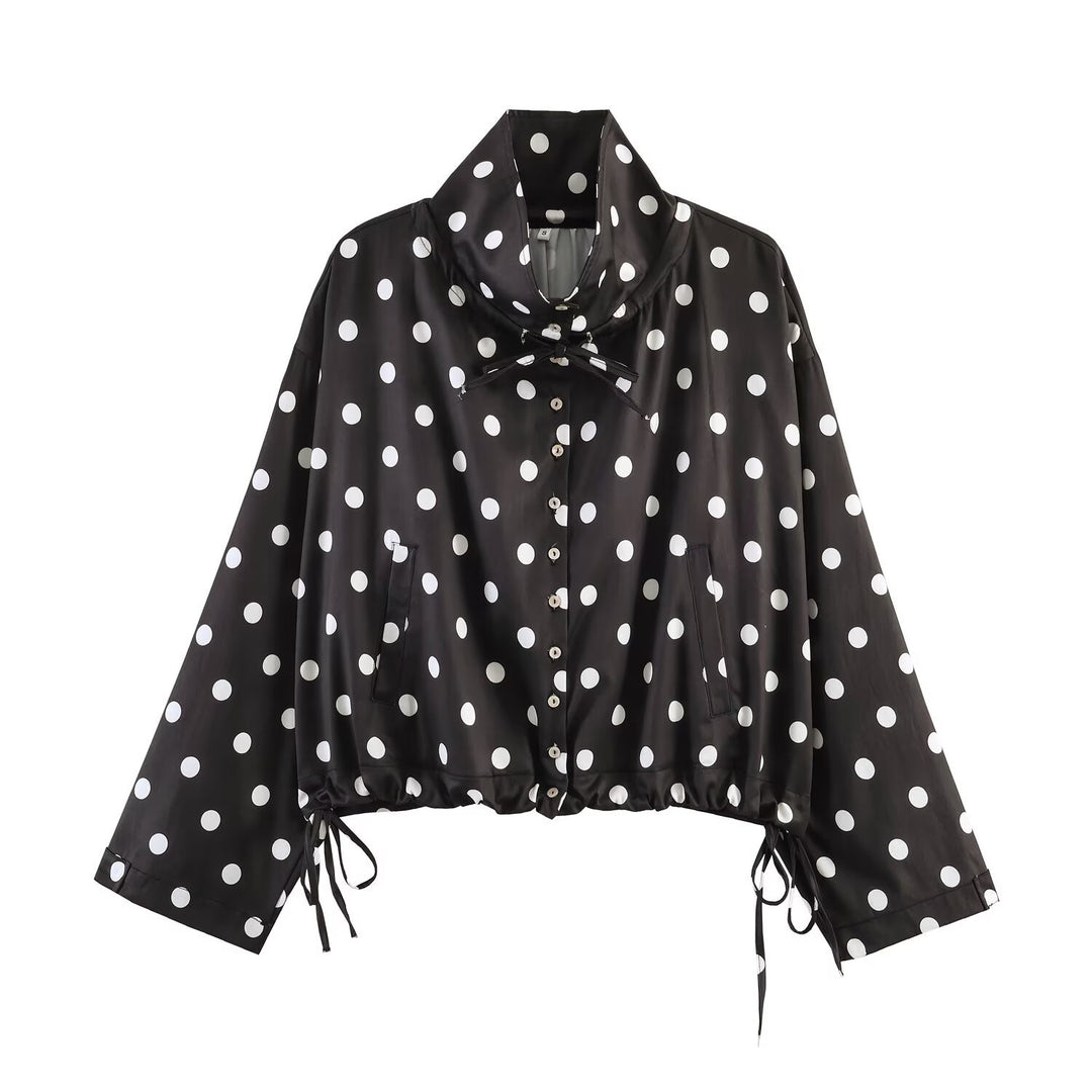 Women's Lightweight Windbreaker with Stand Collar, Ties and Drawstring Mune Fashion