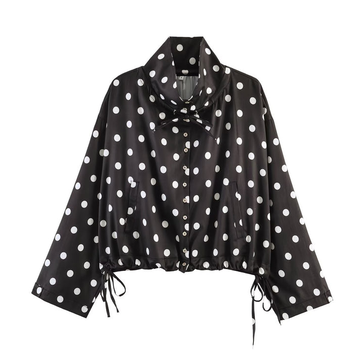 Women's Lightweight Windbreaker with Stand Collar, Ties and Drawstring Mune Fashion