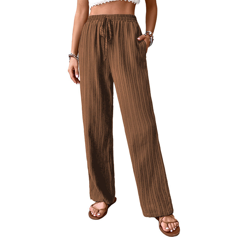 Women's Pleated Lightweight Wide Pants with Elastic Waistband and Side Pockets Mune Fashion