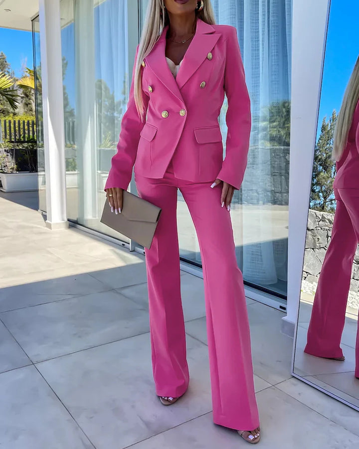 Women's two-piece tailored pantsuit with double-breasted design and flared trousers Drune