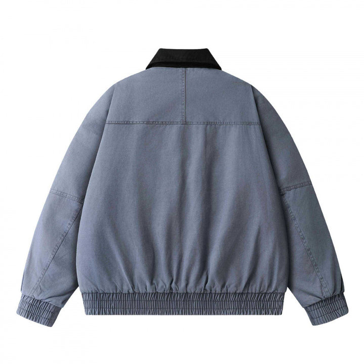 Men's Loose-Fit Worker Bomber Jacket made of Cotton Canvas with Contrast Collar and Drawstring Hem Mune Fashion