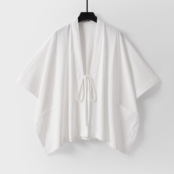 Women Oversize Kimono Cardigan with Tie and Patch Pockets Mune Fashion