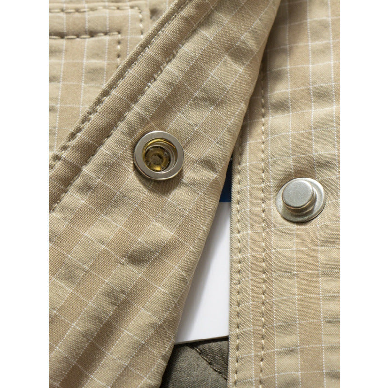 Men's quilted jacket without a collar with snap button closure and side insert pockets Mune Fashion