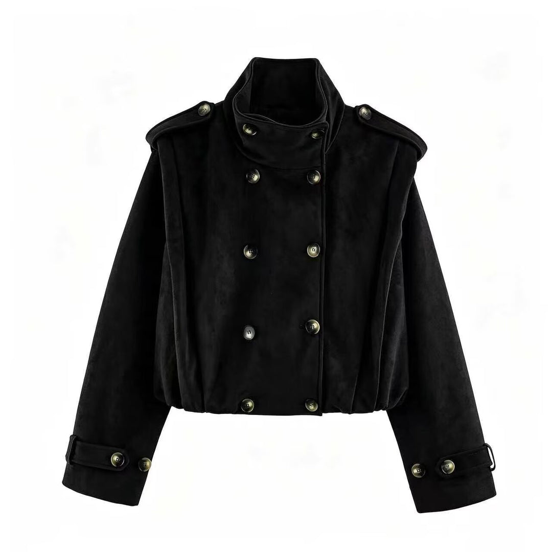 Women’s short jacket in sailor and military mix with high stand-up collar, epaulettes and fitted drawstring Mune Fashion