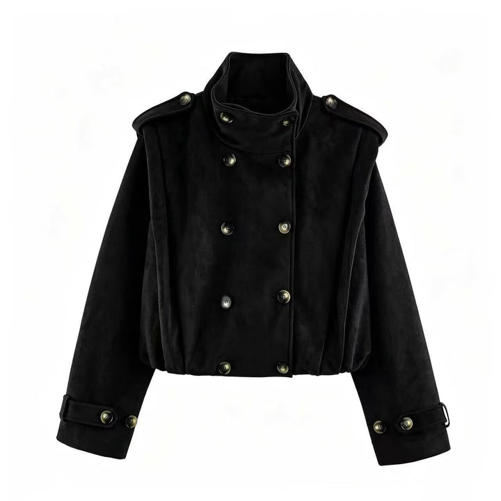 Women’s short jacket in sailor and military mix with high stand-up collar, epaulettes and fitted drawstring Mune Fashion