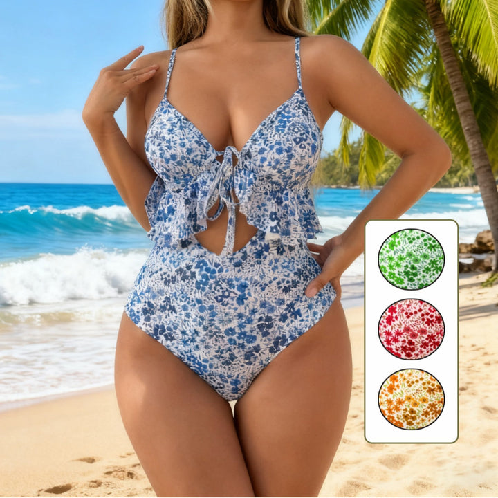 Ladies Elegant Two-Tone Swimsuit with Ruffle Detail Mune Fashion