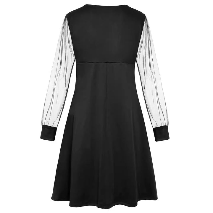 Ladies nan elegant tailored A-line dress with transparent mesh sleeves Mune Fashion