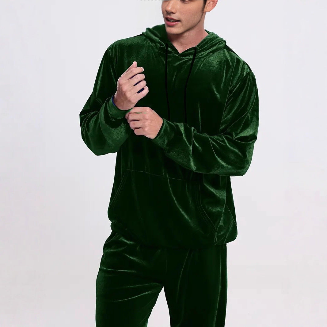 Men's Velvet Tracksuit with Hoodie and Straight Jogging Pants Mune Fashion