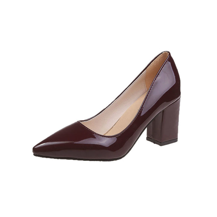 Women Classic Patent Pumps with Pointed Shape and Stable Block Heel Mune Fashion