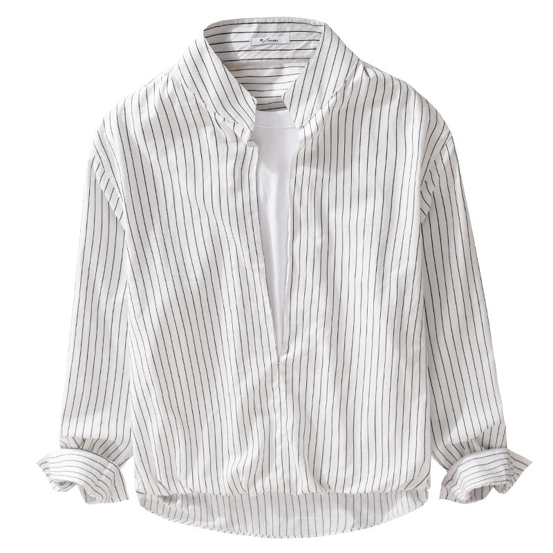 Men Striped Oversized Shirt with Kent Collar and Concealed Button Placket Mune Fashion