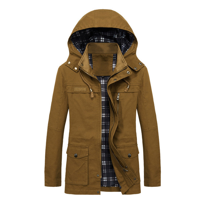 Men's Canvas Field Parka with Hood, Checked Lining and Multi-function Pockets Mune Fashion