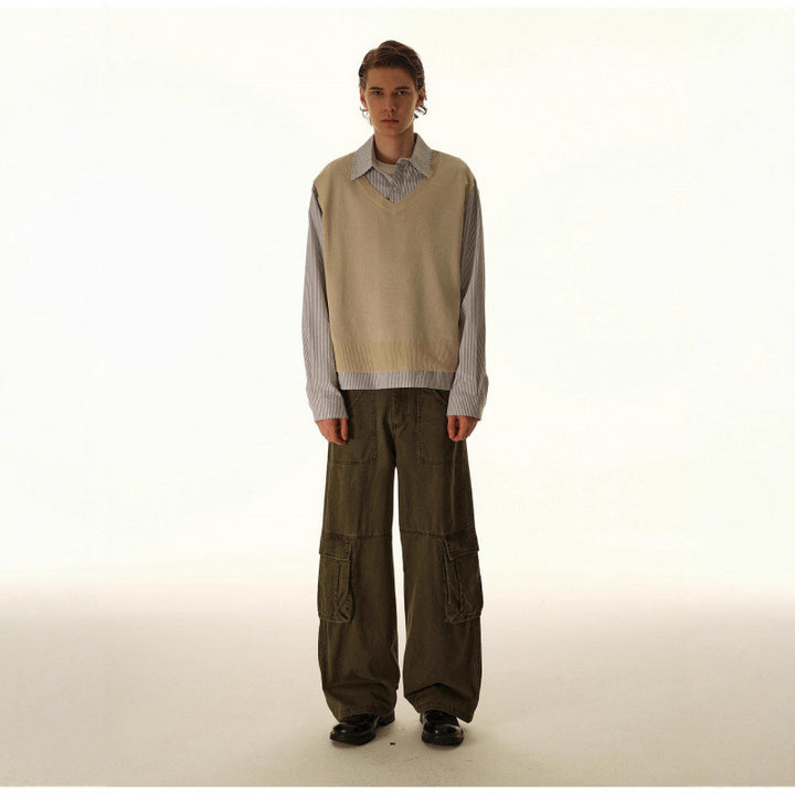 Women's Baggy Cargo Pants with High Waist, Large Flap Pockets and Reinforced Seam Panels Mune Fashion