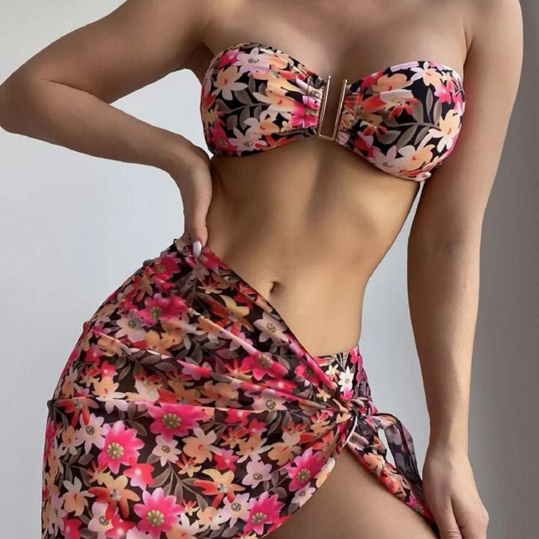 Women's bikini set with elegant bandeau top and floral wrap skirt Mune Fashion