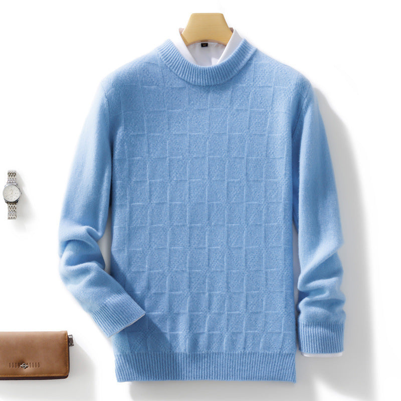 Men's Fine Turtleneck Sweater with Subtle Square Structure in Cashmere Blend Mune Fashion