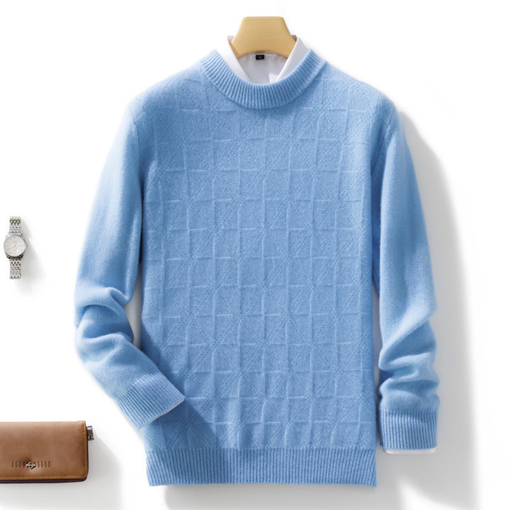 Men's Fine Turtleneck Sweater with Subtle Square Structure in Cashmere Blend Mune Fashion