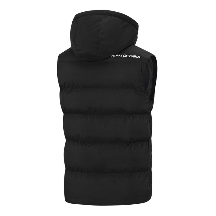 Men's padded hooded vest with windproof outer layer, thermal insulation, and chin protection Mune Fashion