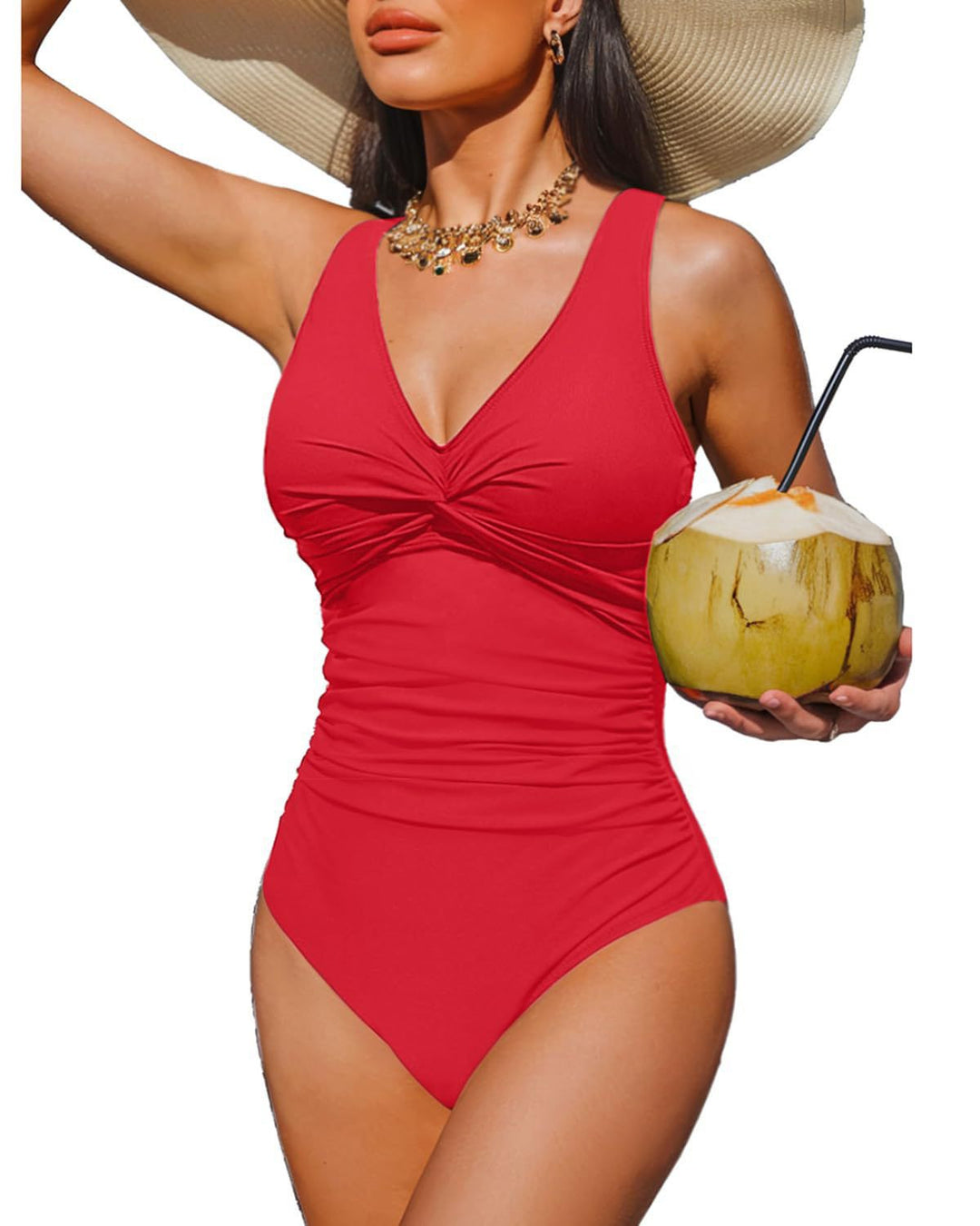 Ladies Elegant One-Piece Swimsuit with Fashionable Twist Mune Fashion