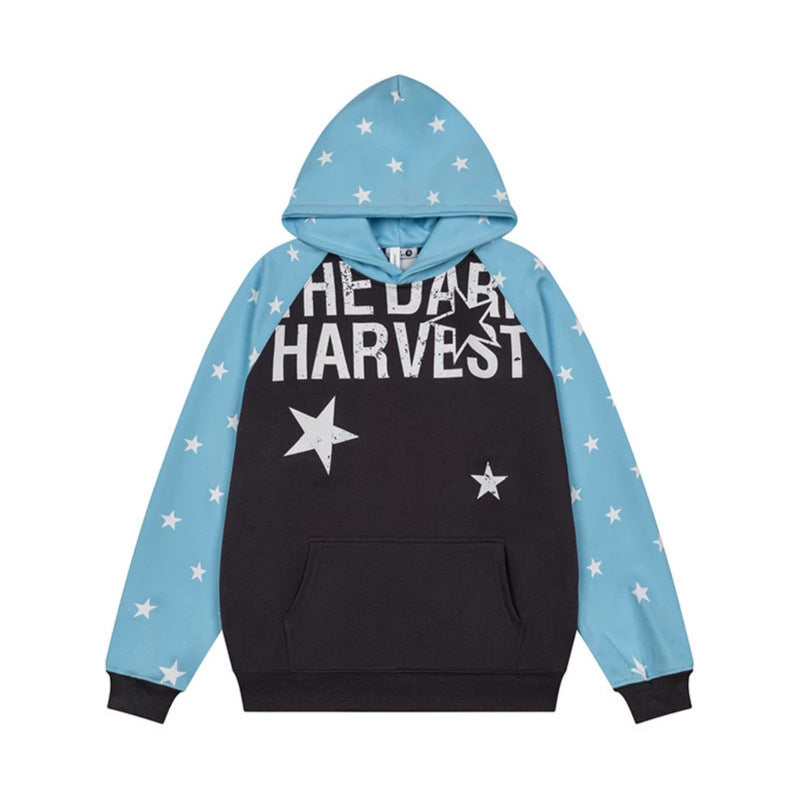 Women's hoodie in raglan style with star all-over, kangaroo pocket and vintage print Mune Fashion