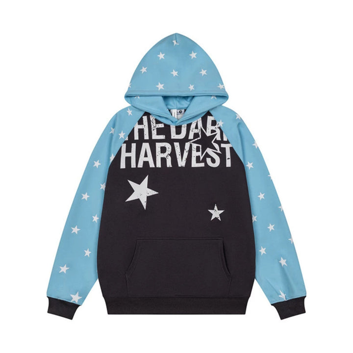 Women's hoodie in raglan style with star all-over, kangaroo pocket and vintage print Mune Fashion