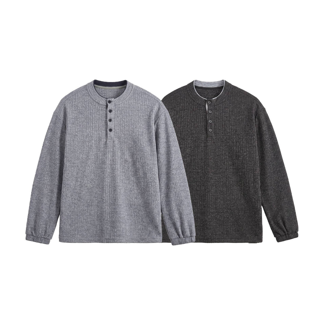 Men's ribbed structure Henley pullover with stand-up collar and button placket Mune Fashion