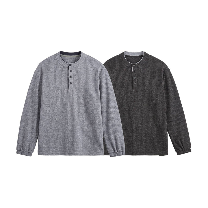 Men's ribbed structure Henley pullover with stand-up collar and button placket Mune Fashion