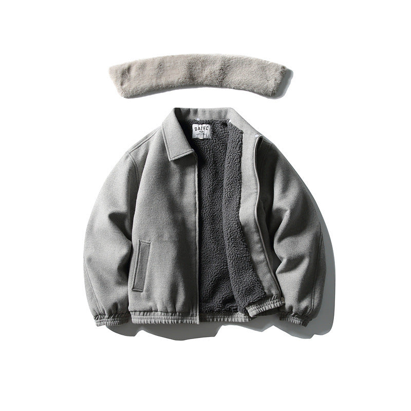Men's Short Boxy Wool Blend Pilot Jacket with Faux Fur Collar and Elastic Hem Mune Fashion