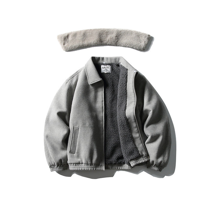 Men's Short Boxy Wool Blend Pilot Jacket with Faux Fur Collar and Elastic Hem Mune Fashion