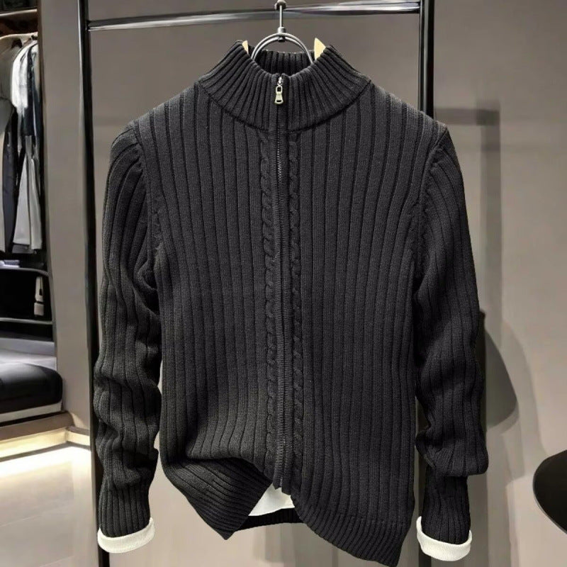 Men's ribbed structure zip jacket made of cotton blend with stand-up collar Mune Fashion