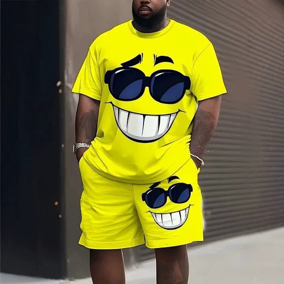 Men's casual leisure two-piece set with large smiley sunglasses print Mune Fashion