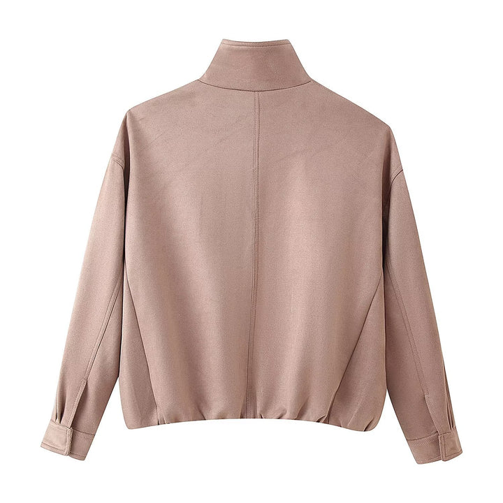 Women's Boxy Short Jacket with High Funnel Collar and Concealed Zipper Placket Mune Fashion