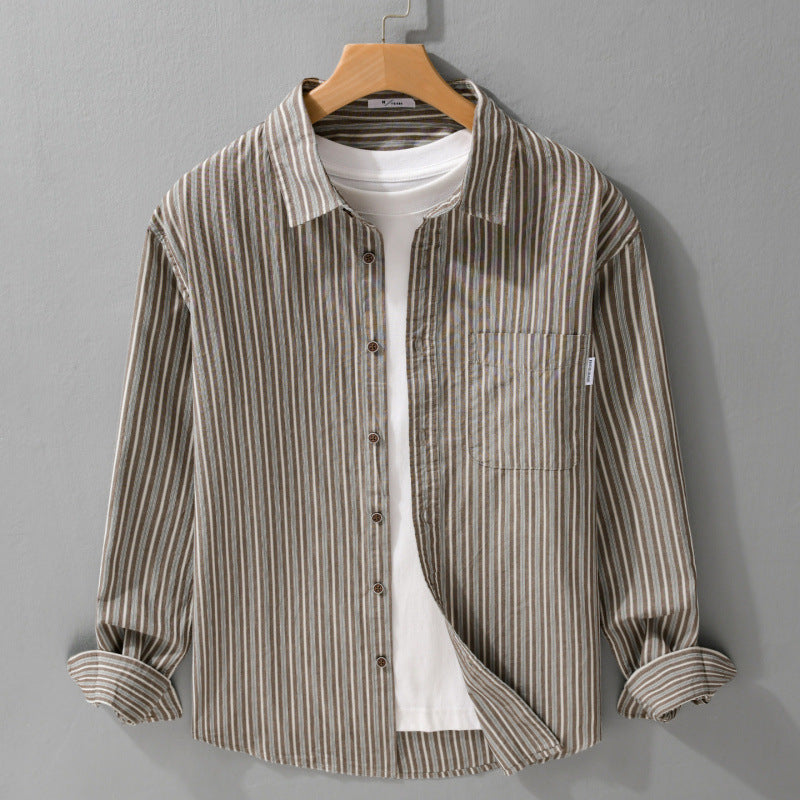 Men's Lightweight Striped Shirt Overshirt made of Linen-Cotton Blend with Relaxed Fit and Patch Chest Pocket Mune Fashion