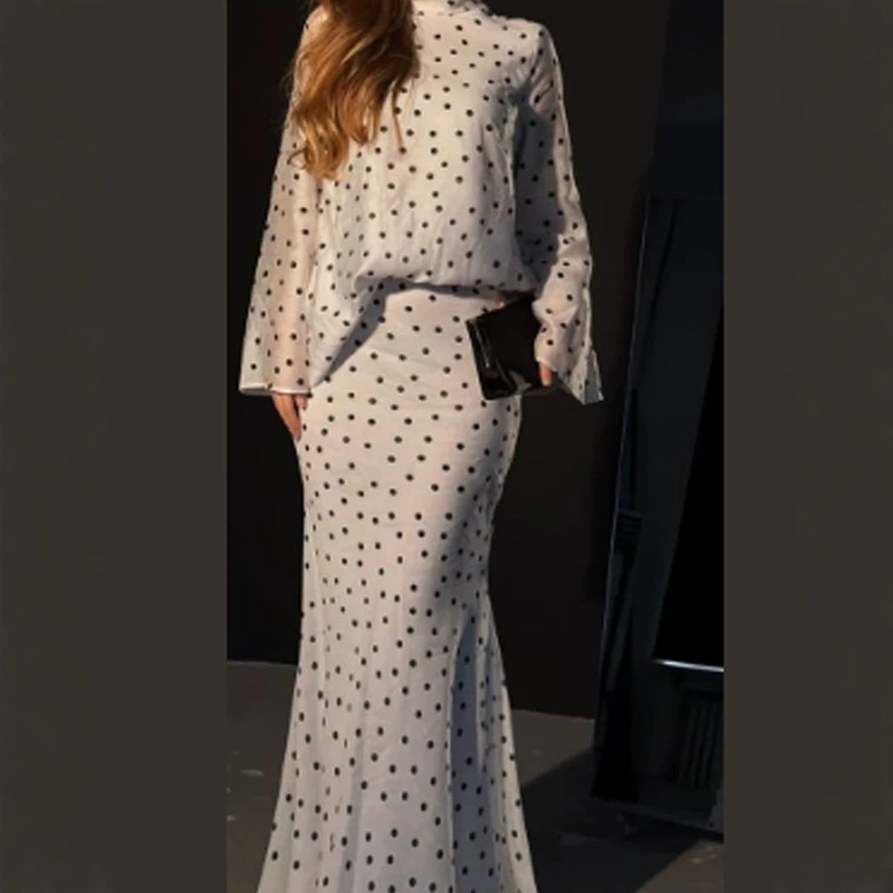 Women's maxi dress with waist-accentuating mermaid silhouette and polka dot print Mune Fashion