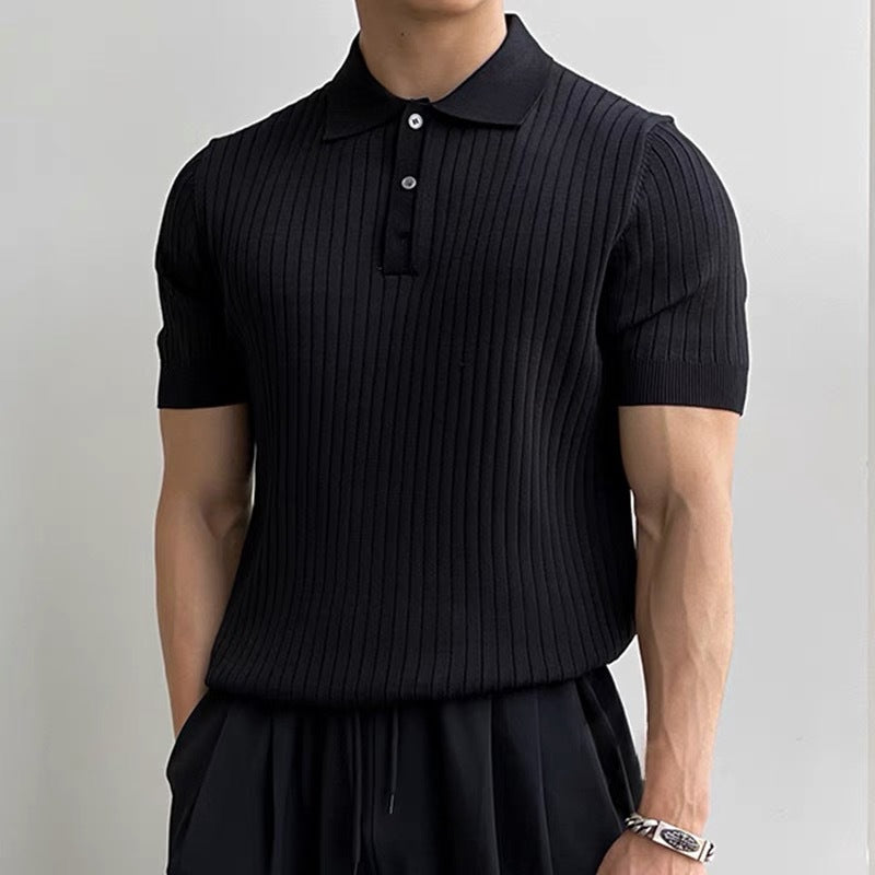 Men's Elegant Short Sleeve Knitted Polo Shirt with Ribbed Structure Mune Fashion