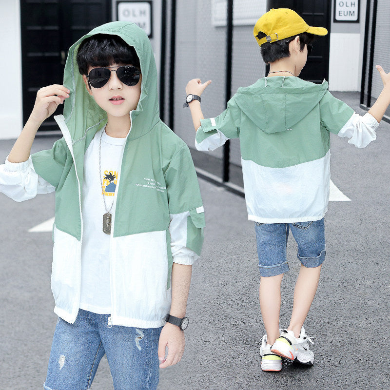 Men's lightweight windproof hooded jacket for children with color block design and elastic cuffs Mune Fashion