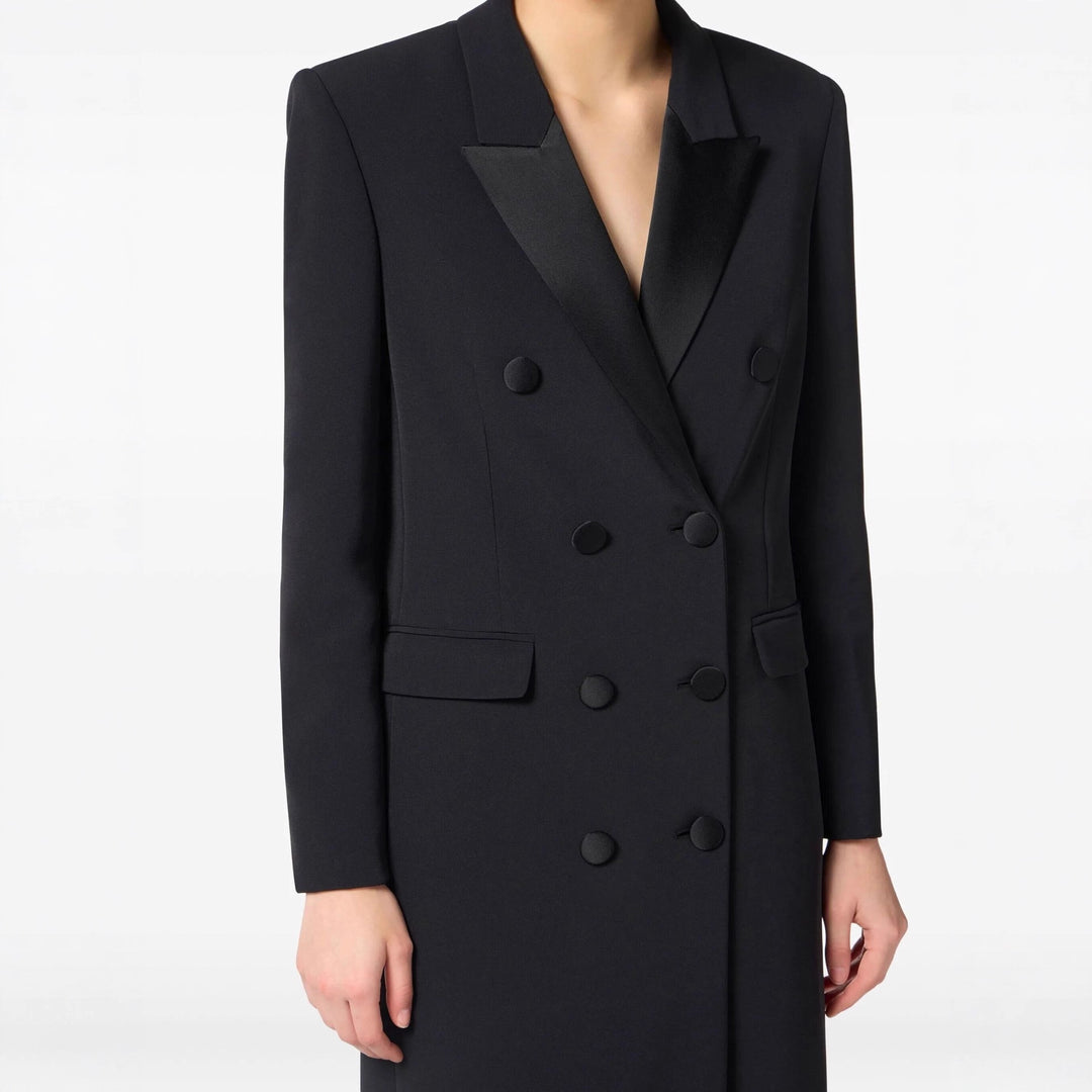 Women's double-breasted long-cut wool coat with pointed lapel Mune Fashion
